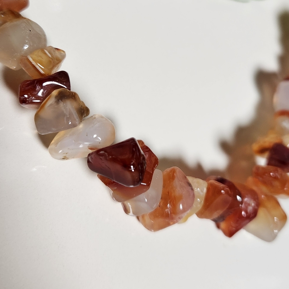 Chunky Carnelian Stone Necklace Vintage 1980's Handmade - Picture 4 of 7